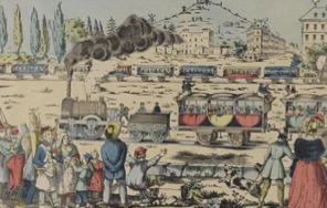 Lithographie représentant la construction du chemin de fer Strasbourg-Mulhouse